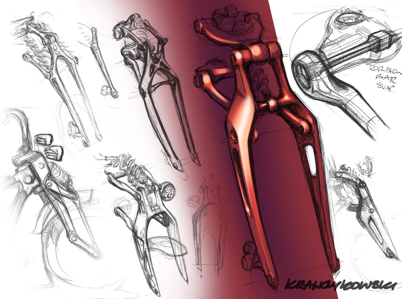 Concept Girderのフォークとフロントまわりの公式デザインスケッチ